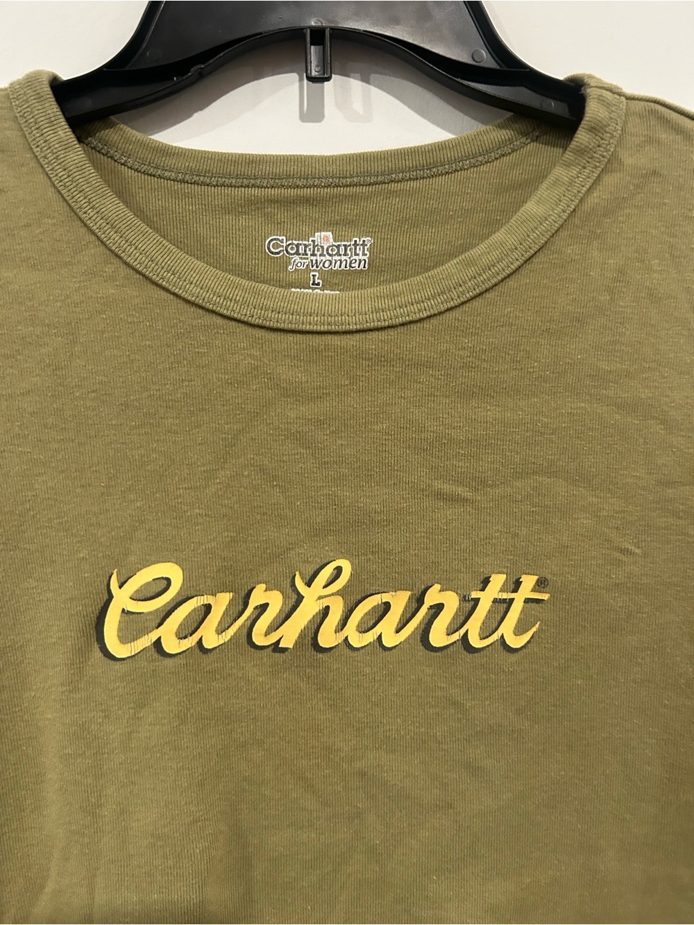Carhartt Olive Green Short-Sleeve Tee with Yellow Logo